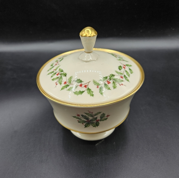 Vintage Lenox Christmas Holiday Dimension Candy Jar w/ Holly Design - Picture 1 of 5